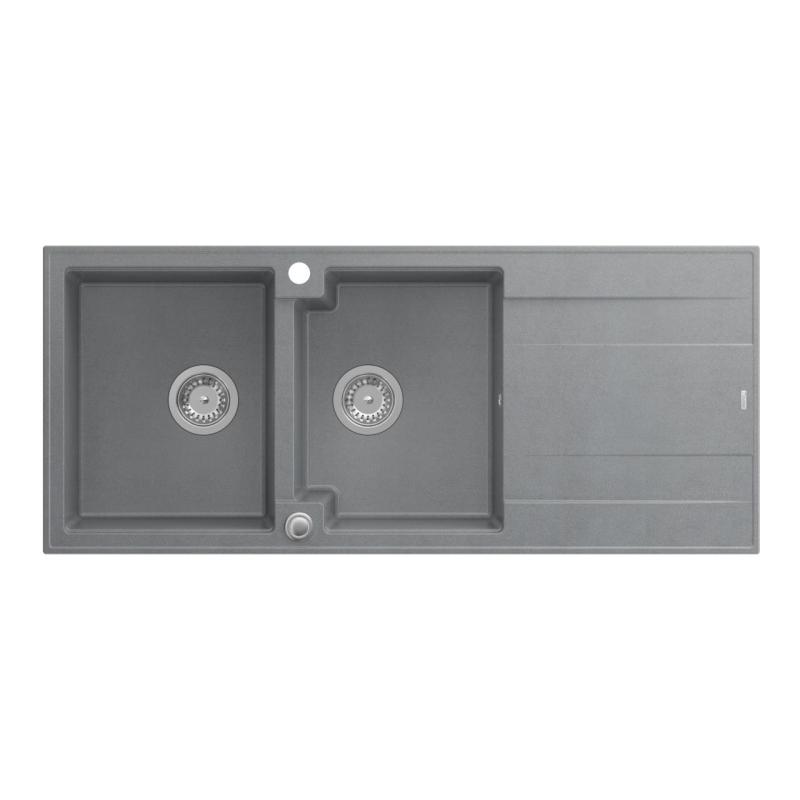 Quadri Luton fregadero doble de granito gris con escurridor 116x50 cm con tapón de acero inoxidable 1208967360