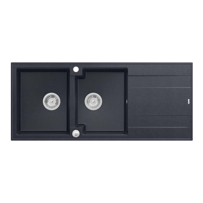 Quadri Luton fregadero doble de granito empotrado antracita con escurridor 116x50 cm con tapón de acero inoxidable 1208967363