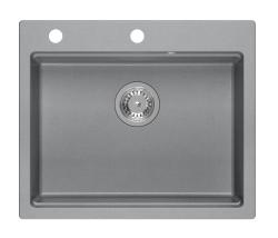Quadri Durham fregadero de granito gris 595x500 con dispensador de jabón, tabla de cortar y esterilla enrollable 1208967378
