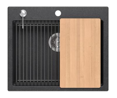 Quadri Durham anthracite granite built-in sink 595x500 with soap dispenser, cutting board, insert sink and roll mat 1208967379