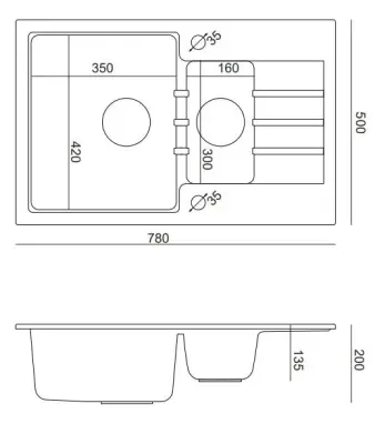 Quadri Cardigan grey 1.5 granite inset sink with drainer reversible 78x50cm 1208967380