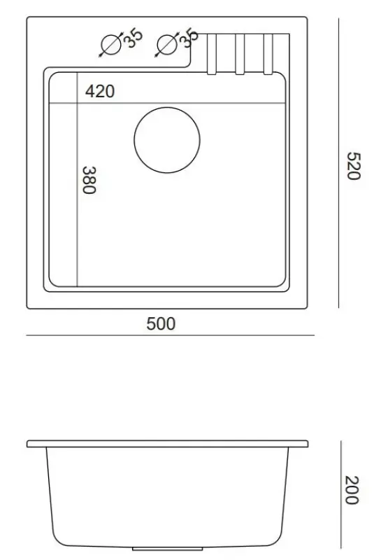 Fregadero Quadri Cardigan sobre encimera de granito antracita 50x52cm con orificio para grifo banco 1208967394