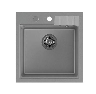 Fregadero Quadri Cardigan sobre encimera de granito gris 50x52cm con orificio para grifo banco 1208967395
