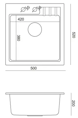 Fregadero Quadri Cardigan sobre encimera de granito gris 50x52cm con orificio para grifo banco 1208967395