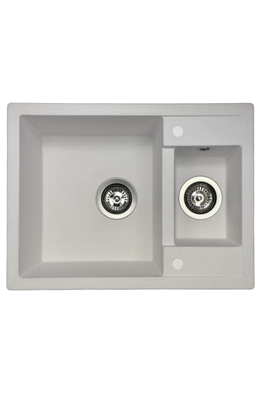 GraniteMy Smart extra poco profundo fregadero de granito blanco de montaje superior de 1,5 senos 58x44cm 1208967418