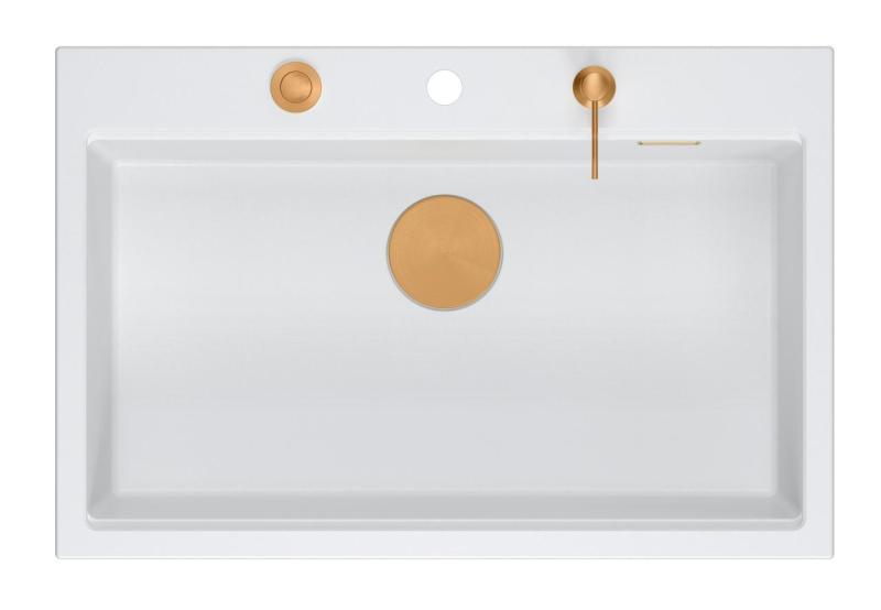 Quadri Hard Rock fregadero de granito blanco de montaje superior grande 76x50cm, incluye tapón de cobre y accesorios 1208967428