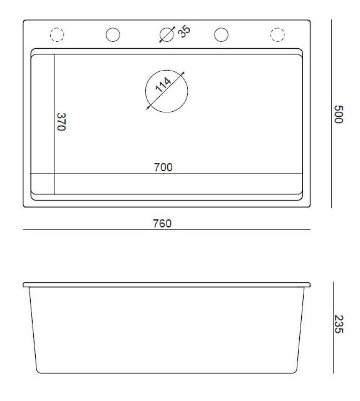 Quadri Hard Rock fregadero de granito blanco de montaje superior grande 76x50cm, incluye tapón de cobre y accesorios 1208967428