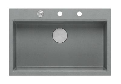 Quadri Hard Rock fregadero de granito gris sobre encimera grande 76x50cm, incluyendo tapón de acero inoxidable y accesorios 1208967430.