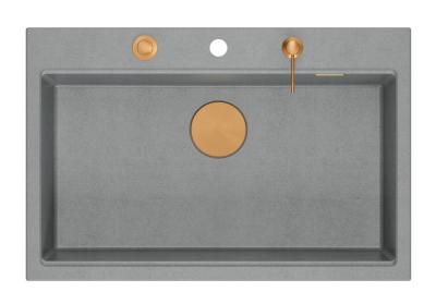 Quadri Hard Rock fregadero de granito gris de montaje superior grande de 76x50 cm, incluye tapón de cobre y accesorios 1208967435