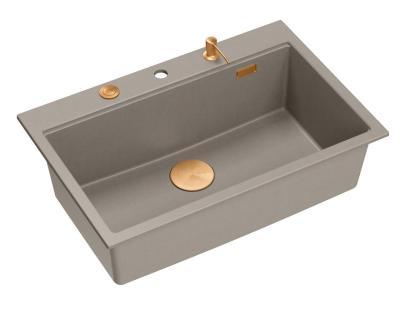 Quadri Hard Rock fregadero grande de granito taupe sobre encimera 76x50cm, incluye tapón de cobre y accesorios 1208967439