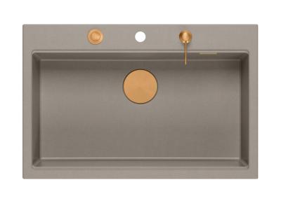Quadri Hard Rock fregadero grande de granito taupe sobre encimera 76x50cm, incluye tapón de cobre y accesorios 1208967439