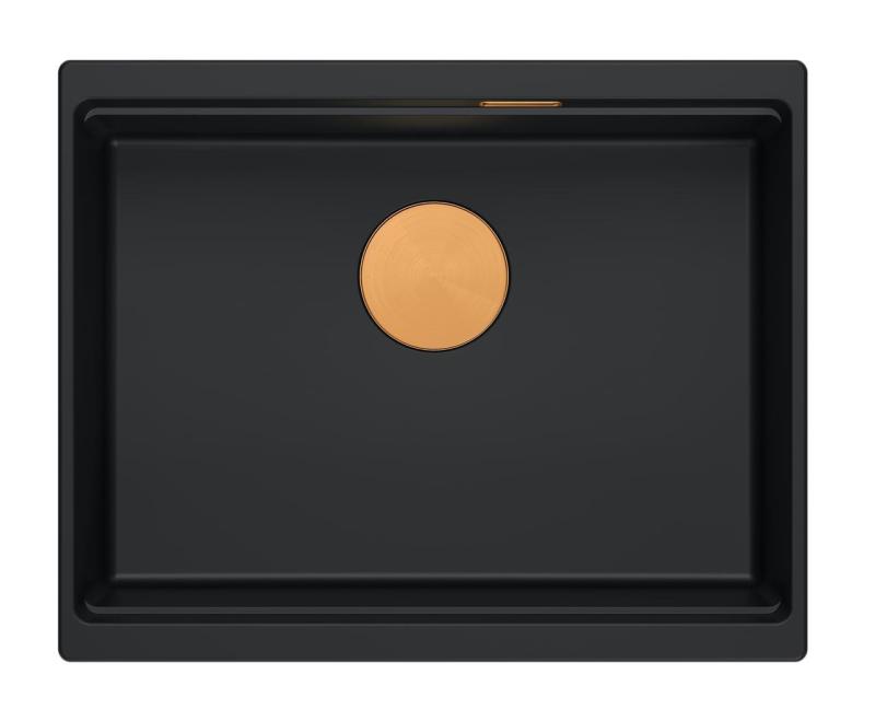 Quadri Newport II fregadero empotrado de granito negro 560x450mm con tapón de cobre y tapón de desagüe 1208967450