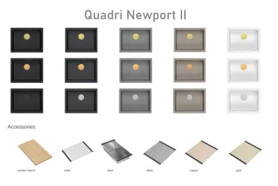 Quadri Newport II white granite undermount sink white 560x450mm with copper plug 1208967452