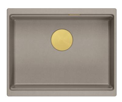 Quadri Newport II taupe granite undermount sink 560x450mm with golden plug and cap 1208967454