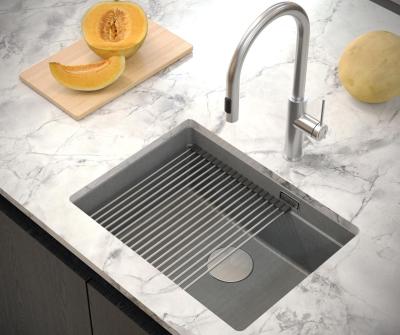 Quadri Newport II grey granite undermount sink 560x450mm with stainless steel plug and cap 1208967456