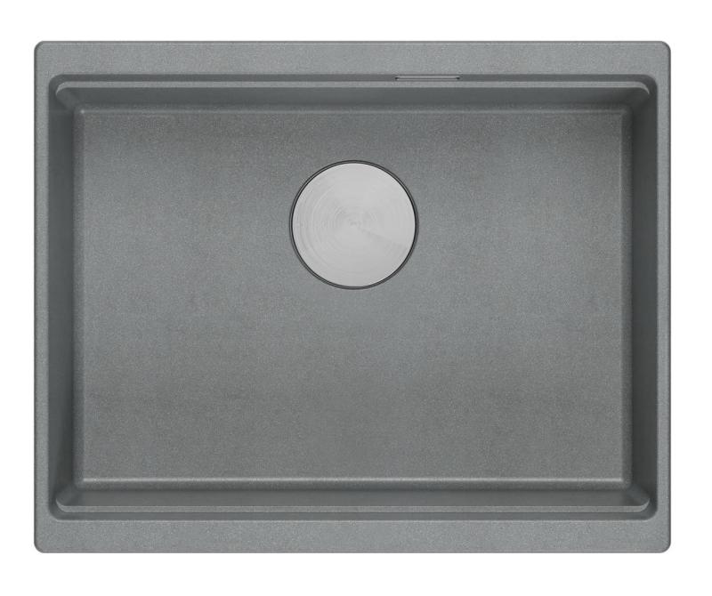 Quadri Newport II fregadero de granito bajo encimera gris 560x450mm con tapón de acero inoxidable y tapa de desagüe 1208967456