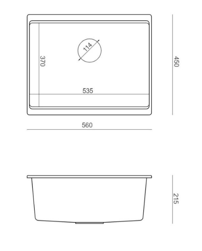Quadri Newport II fregadero bajo encimera de granito antracita 560x450mm con tapón de acero inoxidable y tapa de desagüe 1208967459