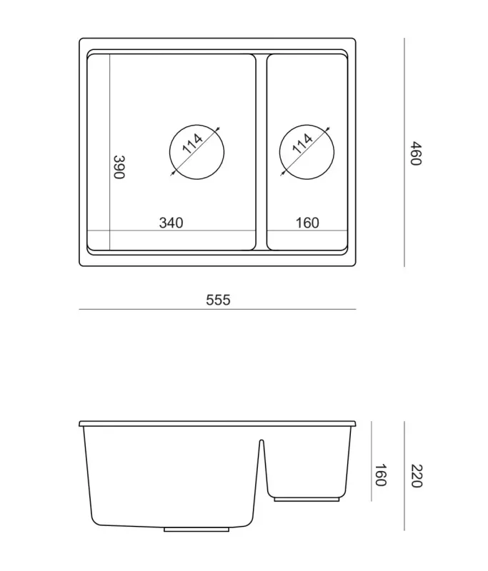 Quadri Newport II taupe 1,5 fregadero de granito de montaje superior y bajo encimera de 555x460mm con tapón de acero inoxidable 1208967466