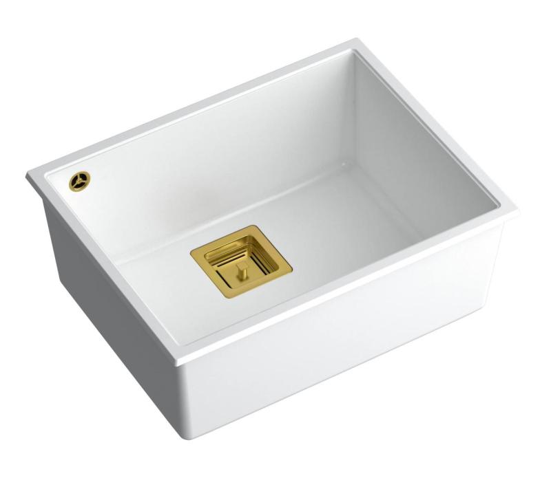 Quadri Quadrangle fregadero bajo encimera de granito blanco 55x42cm con tapón dorado 1208967477