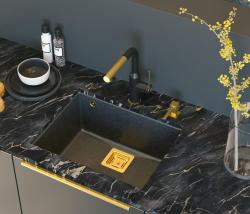 Quadri Quadrangle granito antracita fregadero empotrado 55x42cm con tapón dorado 1208967479
