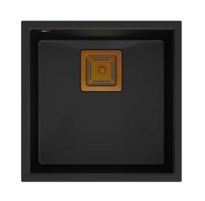 Quadri Quadrangle black undermount granite sink 42x42cm with copper plug 1208967482
