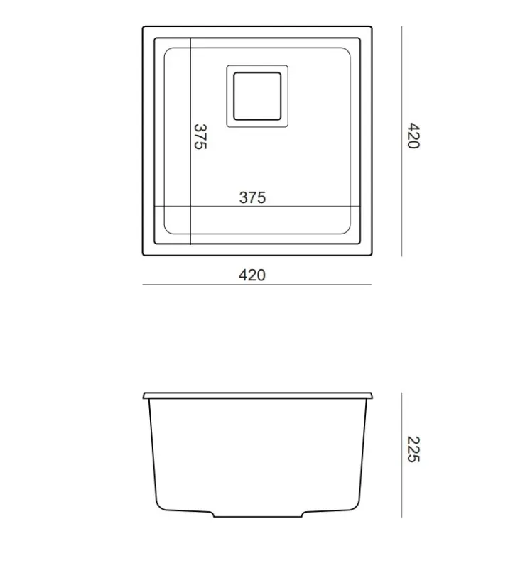 Quadri Quadrangle granito antracita fregadero bajo encimera de 42x42 cm con tapón dorado 1208967487