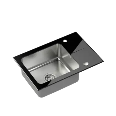 Quadri Glazz Set with Kitchentap and inset stainless steel sink with black glass drainer 64x44cm reversible 1208967493