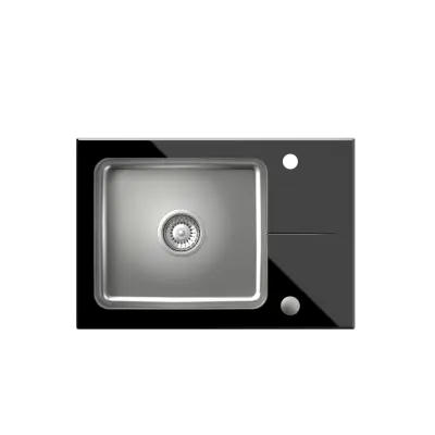 Quadri Glazz Set with Kitchentap and inset stainless steel sink with black glass drainer 64x44cm reversible 1208967493