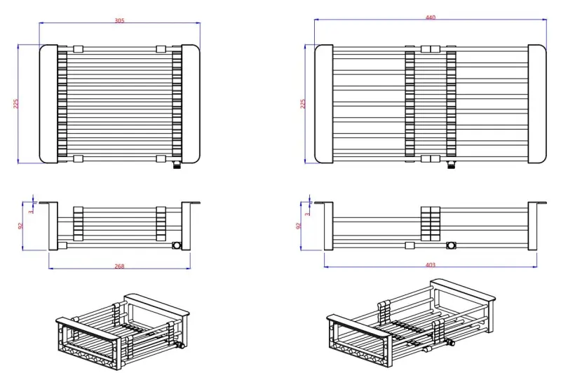 Quadri Universal bandeja extensible, cesta de inserción o cesta para restos de acero inoxidable con asas grises, 225 mm de ancho 1208967543