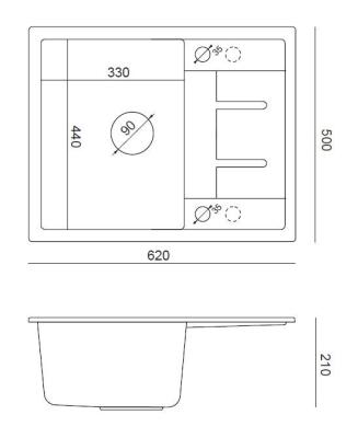 Quadri Dalton fregadero de montaje sobre encimera de granito blanco con escurridor 62x50cm con tapón de acero inoxidable 1208967573