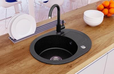 Cuenco de granito redondo Quadri Londres antracita con escurridor 585x460mm reversible - 1208967585