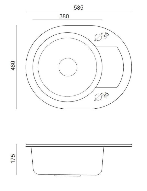 Cuenco de granito redondo Quadri Londres antracita con escurridor 585x460mm reversible - 1208967585