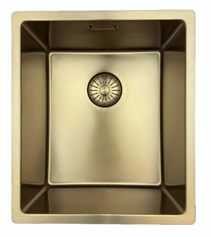 Fregadero Pure.Sink Prestige 34x40 cm PVD Oro radio de 10 mm para instalación bajo encimera, a ras de encimera y sobre encimera PPG3440-60.