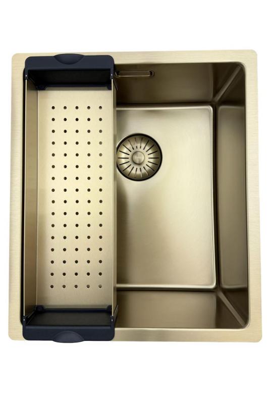 Fregadero Pure.Sink Prestige 34x40 cm PVD Oro radio de 10 mm para instalación bajo encimera, a ras de encimera y sobre encimera PPG3440-60.
