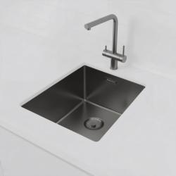 Fregadero Pure.Sink Prestige PVD gun metal 34x40 cm radio de 10 mm para instalación bajo encimera, a ras y sobre encimera PPG3440-61.