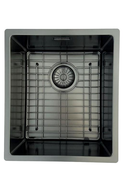 Fregadero Pure.Sink Prestige PVD gun metal 34x40 cm radio de 10 mm para instalación bajo encimera, a ras y sobre encimera PPG3440-61.