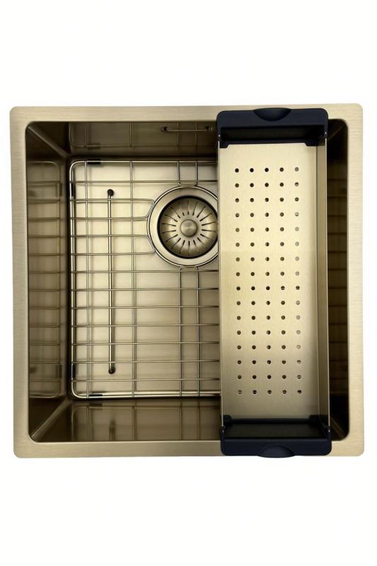 Fregadero Pure.Sink Prestige de 40x40 cm PVD Oro, radio de 10 mm, instalación bajo encimera, a ras de encimera y sobre encimera PPG4040-60.