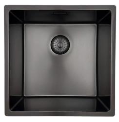 Lavabo Pure.Sink Prestige de 40x40 cm PVD Gun Metal con un radio de 10 mm para instalación bajo encimera, a ras de encimera y sobre encimera PPG4040-61.