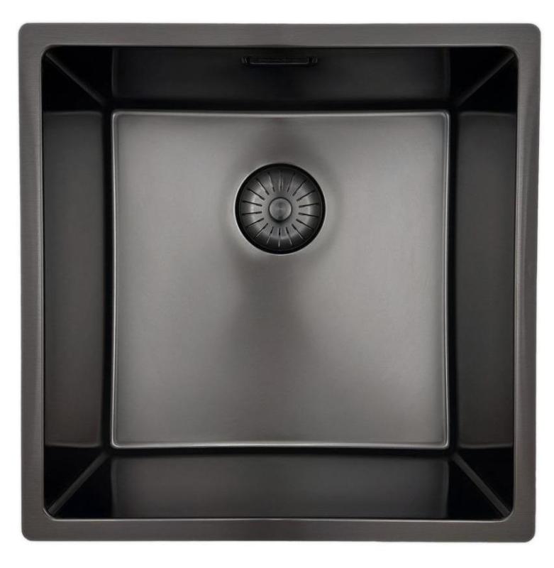 Lavabo Pure.Sink Prestige de 40x40 cm PVD Gun Metal con un radio de 10 mm para instalación bajo encimera, a ras de encimera y sobre encimera PPG4040-61.