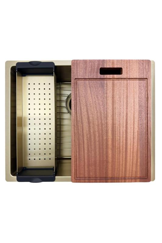 Fregadero Pure.Sink Prestige 50x40 cm PVD Oro con radio de 10 mm para instalación bajo encimera, al ras y sobre encimera PPG5040-60.