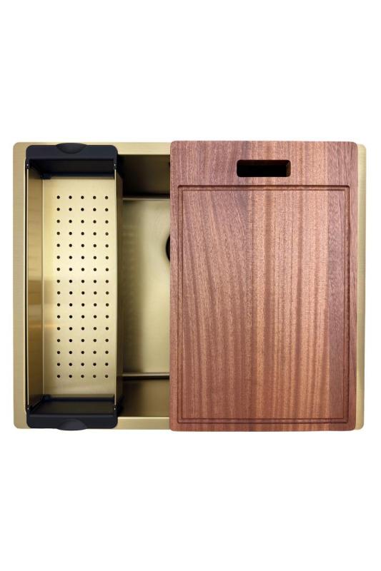 Fregadero Pure.Sink Prestige 50x40 cm PVD Oro con radio de 10 mm para instalación bajo encimera, al ras y sobre encimera PPG5040-60.