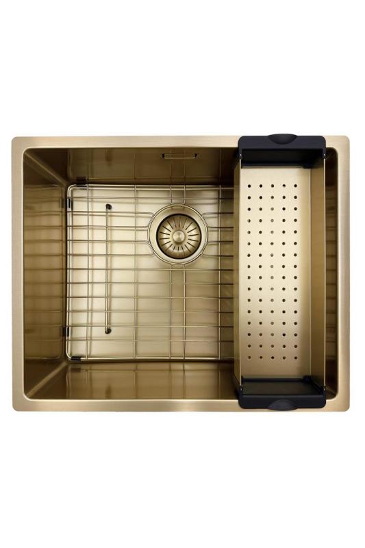Fregadero Pure.Sink Prestige 50x40 cm PVD Oro con radio de 10 mm para instalación bajo encimera, al ras y sobre encimera PPG5040-60.