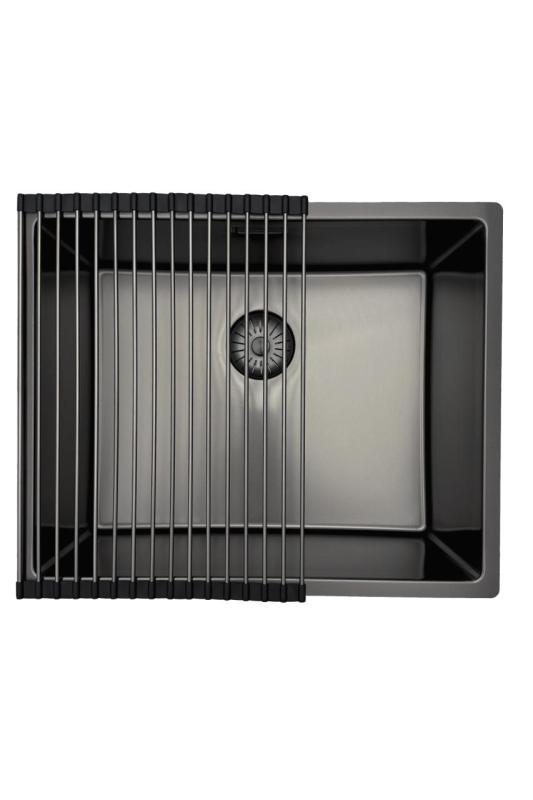 Fregadero Pure.Sink Prestige 50x40 cm PVD Gun Metal radio 10mm para instalación bajo encimera, a ras de encimera y sobre encimera PPG5040-61.