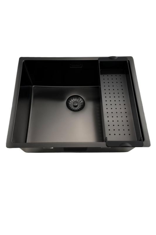Fregadero Pure.Sink Prestige 50x40 cm PVD Gun Metal radio 10mm para instalación bajo encimera, a ras de encimera y sobre encimera PPG5040-61.