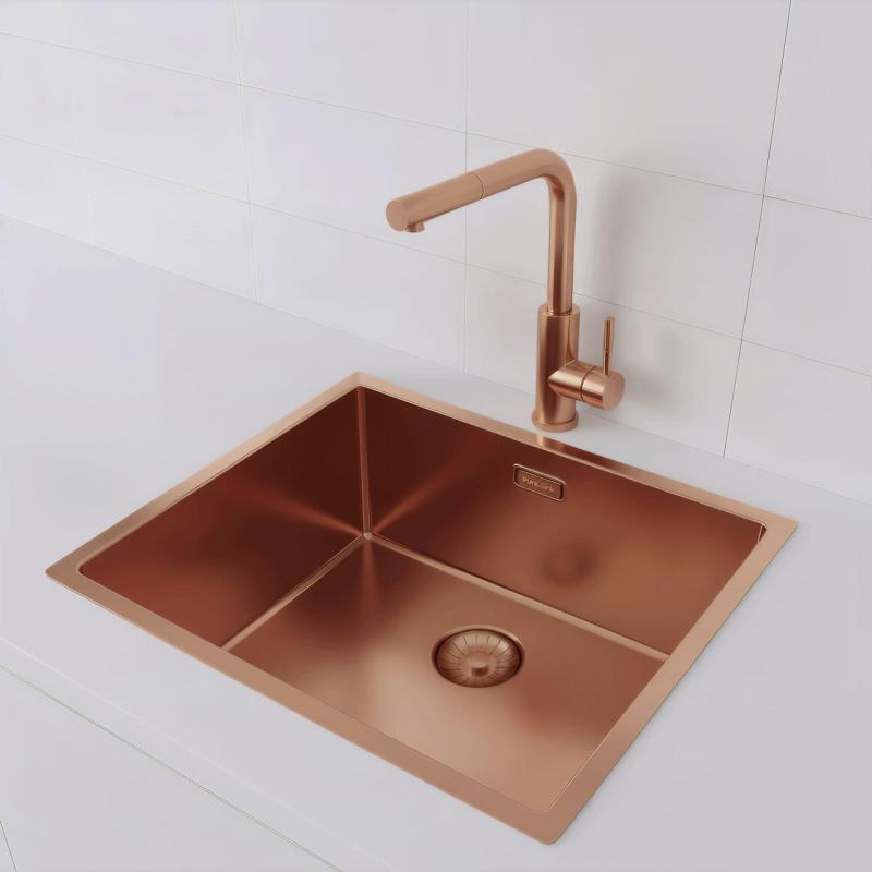 Fregadero Pure.Sink Prestige 50x40 cm PVD Cobre, radio de 10 mm, instalación bajo encimera, a ras y sobre encimera PPG5040-62.