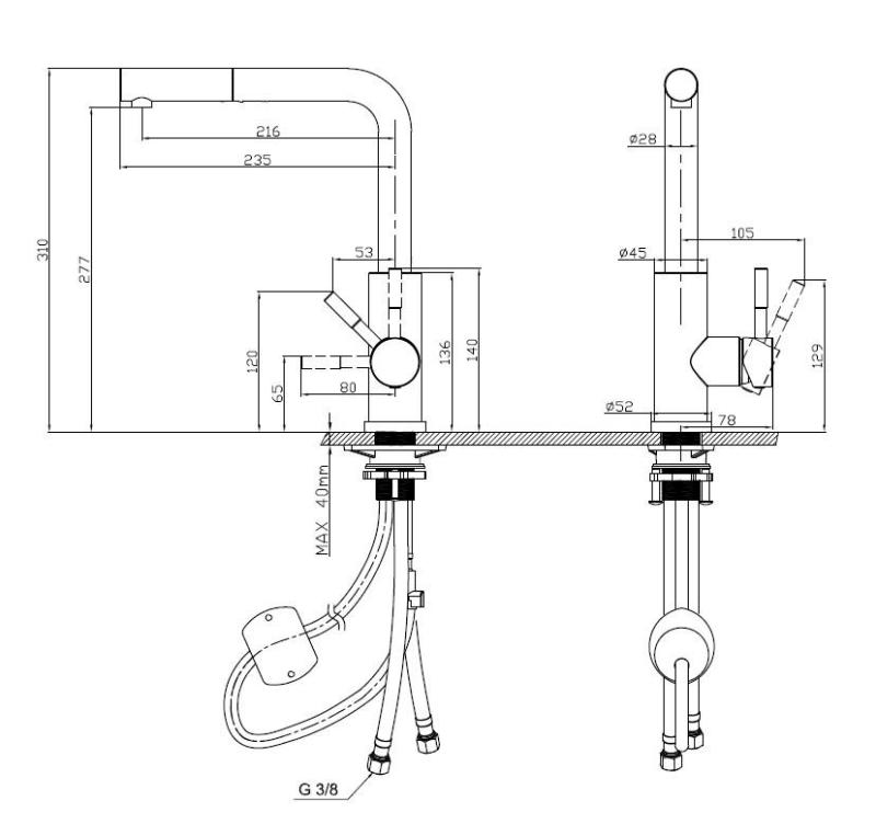 Grifo de cocina Pure.Sink Elite Steel Spark-S de acero inoxidable con caño extraíble PS8041-02