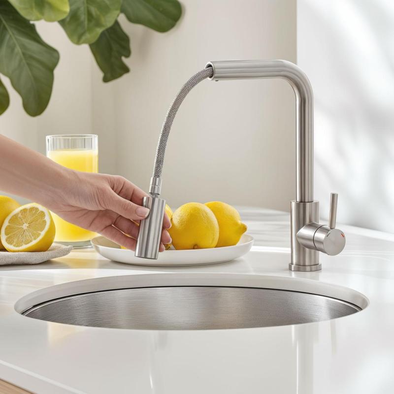 Grifo de cocina Pure.Sink Elite Steel Spark-S de acero inoxidable con caño extraíble PS8041-02
