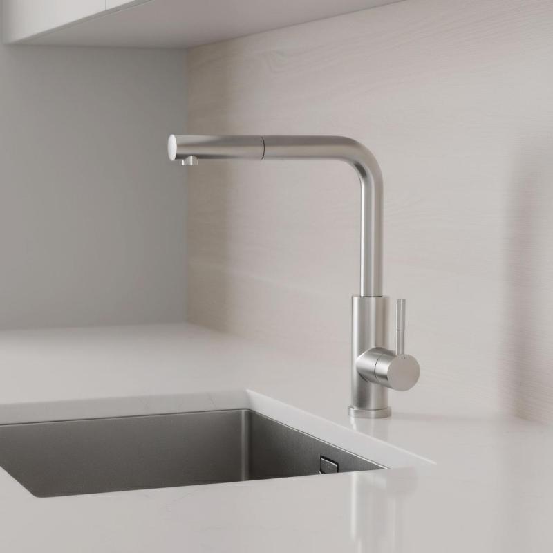 Grifo de cocina Pure.Sink Elite Steel Spark-S de acero inoxidable con caño extraíble PS8041-02