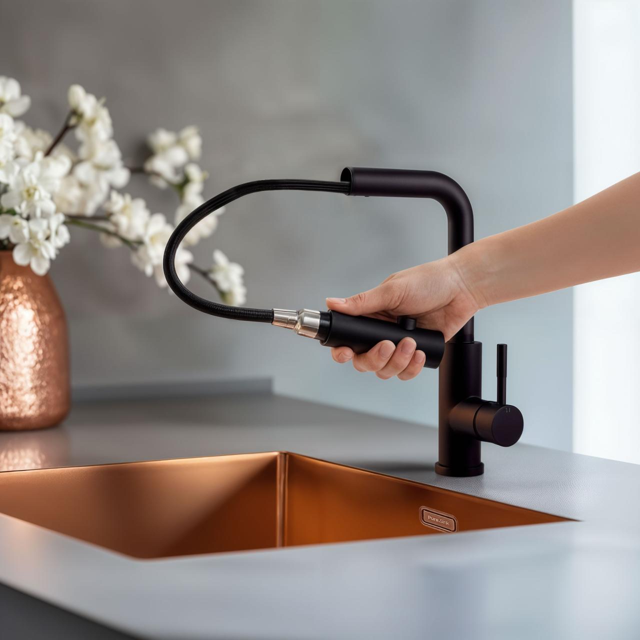 Grifo de cocina Pure.Sink Elite Steel Spark-S negro mate con salida extensible PS8041-10