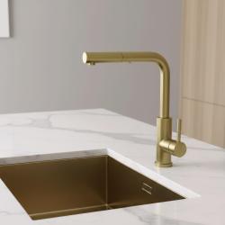 Grifo de cocina Pure.Sink Elite Steel Spark-S PVD en oro cepillado con caño extraíble PS8041-60